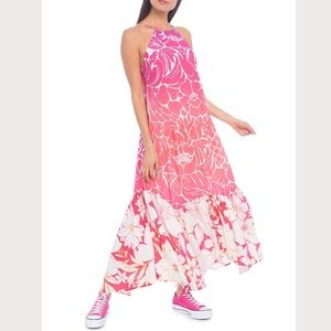 NEW - Rare! Farm Rio long pink maxi dress halter floral print design medium m